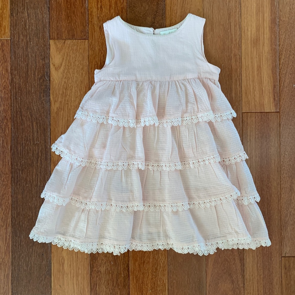 Mini Boden Light Pink Tiered Ruffled Sleeveless Dress 3 4T